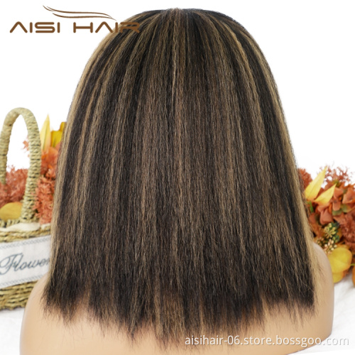 Hot Vendor Natural Hair Headband Wig Highlight Blonde Yaki Curly Synthetic Hair Wigs Women Machine Made Glueless None Lace Wig